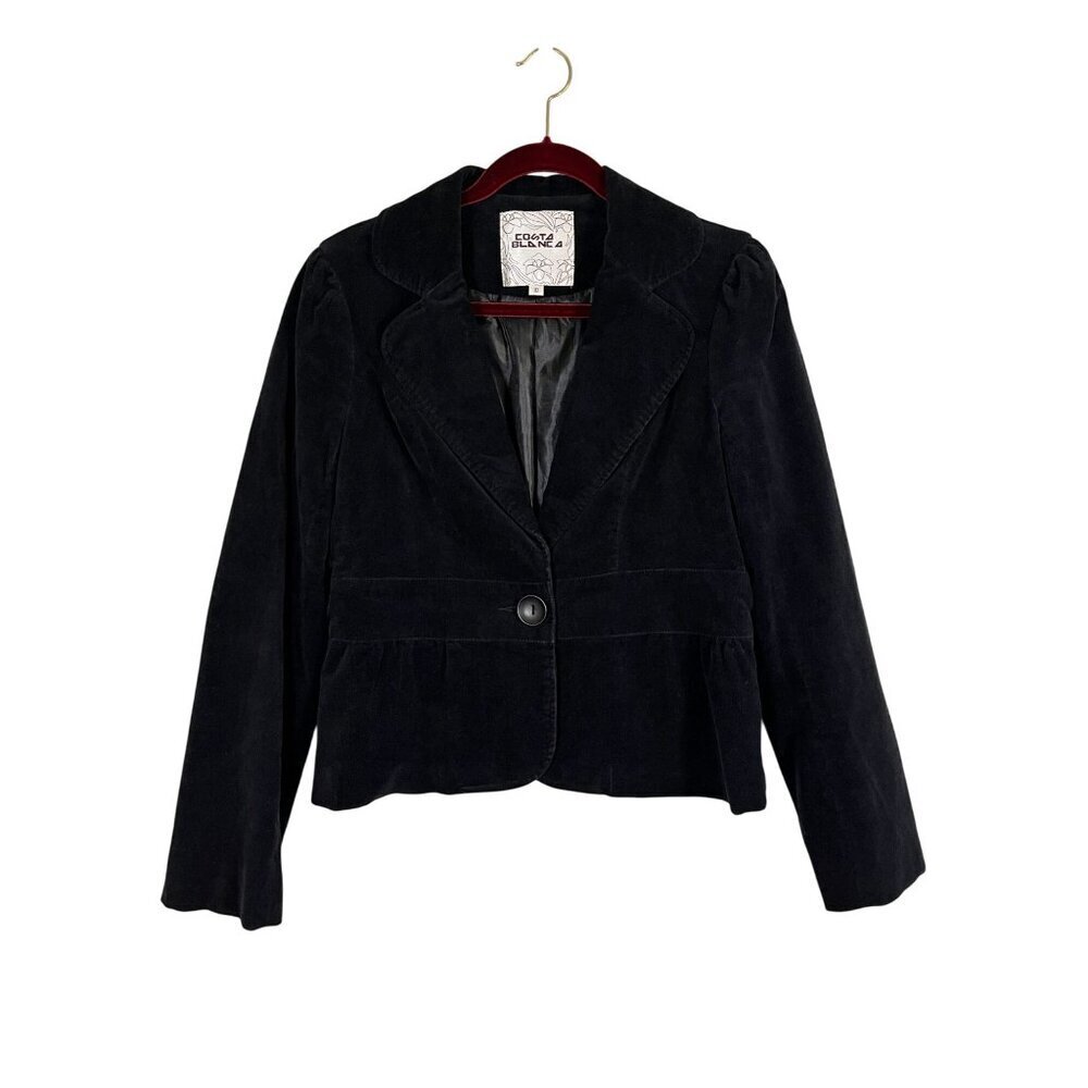 Retro Peplum Corduroy Jacket Black 10 Y2K Neutral Minimalist Classic Chic 80s